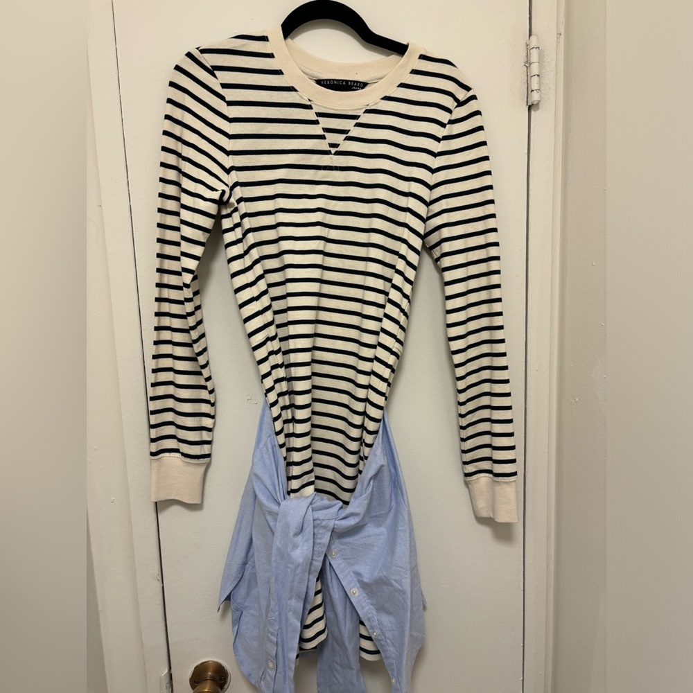 Veronica Beard Black and Cream Striped Mini Dress